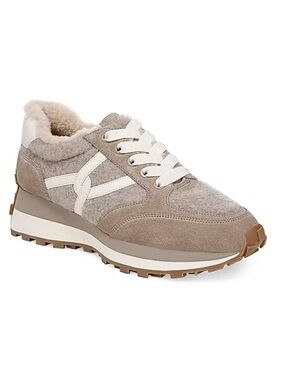 Veronica Beard Taupe and Cream Shearling-Lined Sneakers